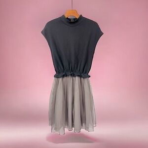 Black Knit Top with Gray Chiffon Skirt Women's Dress